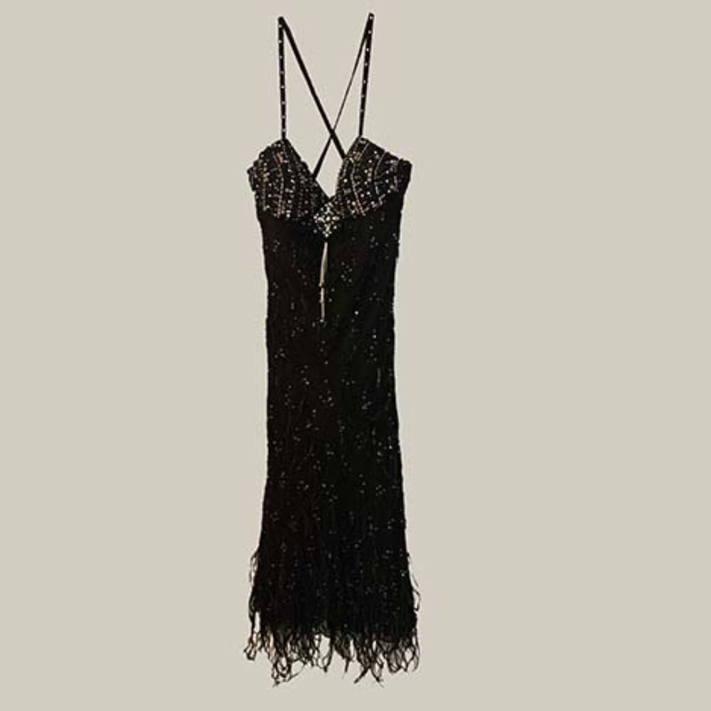 Hot! Beaded Cocktail Dress with Ostrich Feathers & Long Scarf
